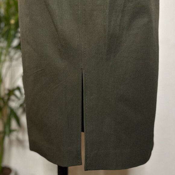 Banana Republic Olive Fitted Pencil Midi Dress Double Button Stretch Size 2 - Picture 5 of 10